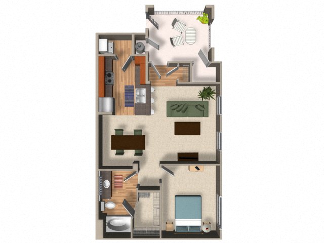 Floor plan for 1 bed, 1 bath, 764 sqft