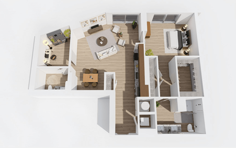 Floor plan for 1 bed, 1.5 baths, 1203 sqft