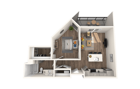 Floor plan for 1 bed, 1 bath, 699 sqft