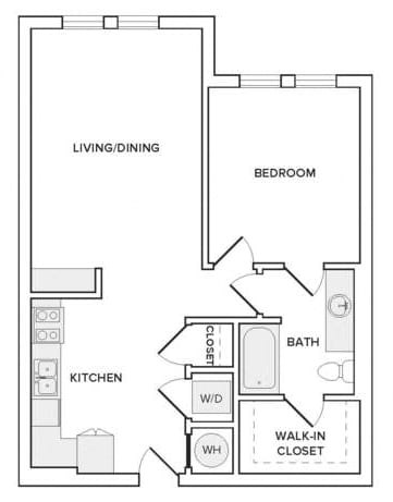 Floor plan for 1 bed, 1 bath, 803 sqft
