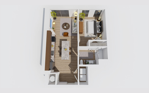 Floor plan for 1 bed, 1 bath, 606 sqft