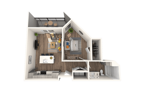 Floor plan for 1 bed, 1 bath, 686 sqft