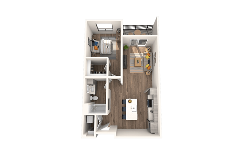 Floor plan for 1 bed, 1 bath, 731 sqft