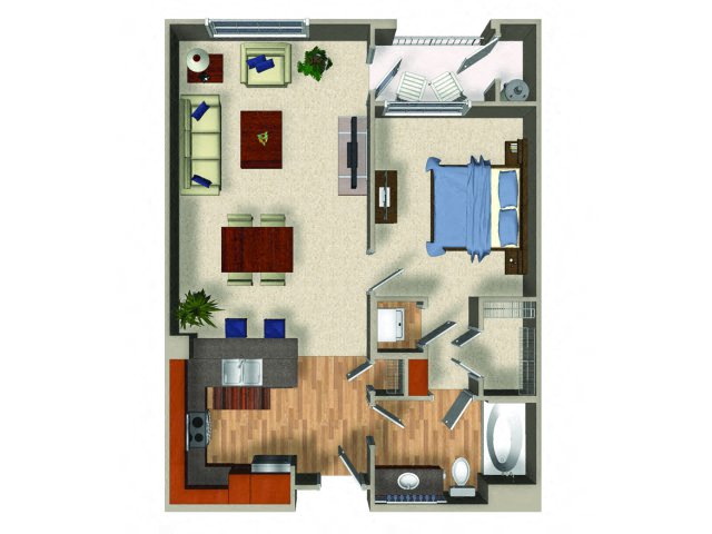 Floor plan for 1 bed, 1 bath, 801 sqft