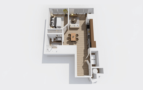 Floor plan for 1 bed, 1 bath, 678 sqft