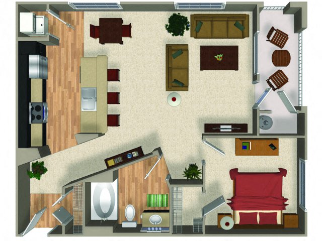 Floor plan for 1 bed, 1 bath, 821 sqft