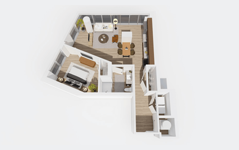 Floor plan for 1 bed, 1 bath, 743 sqft