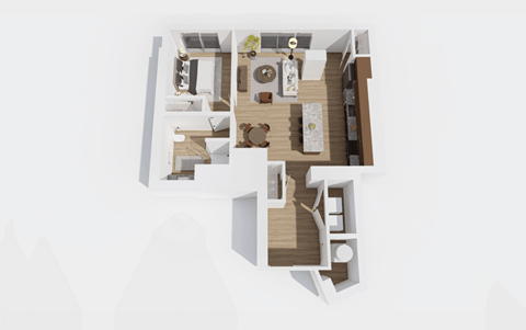Floor plan for 1 bed, 1 bath, 802 sqft