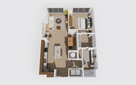 Floor plan for 1 bed, 1 bath, 909 sqft