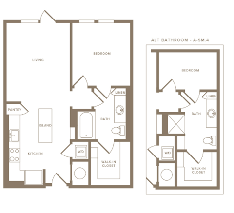 Floor plan for 1 bed, 1 bath, 695 sqft