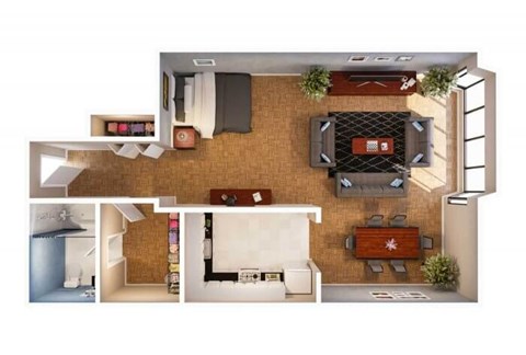 Floor plan for studio, 1 bath, 566 sqft