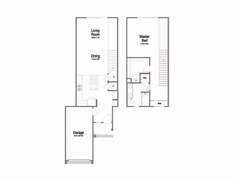 Floor plan for 1 bed, 1 bath, 983 sqft