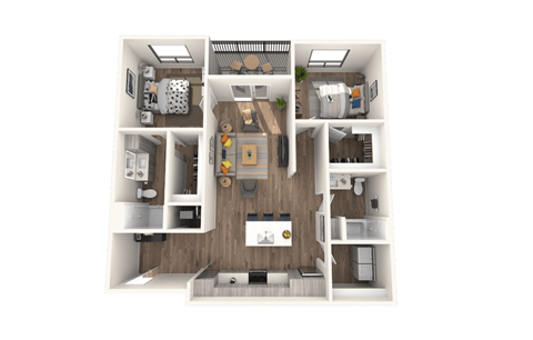 Floor plan for 2 beds, 2 baths, 1125 sqft