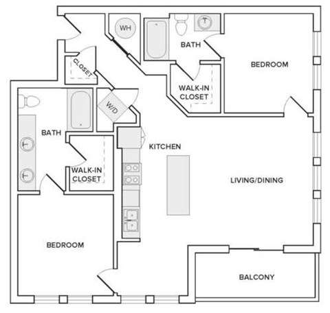 Floor plan for 2 beds, 2 baths, 1137 sqft