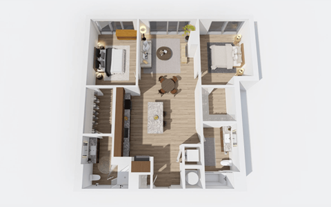 Floor plan for 2 beds, 2 baths, 1033 sqft