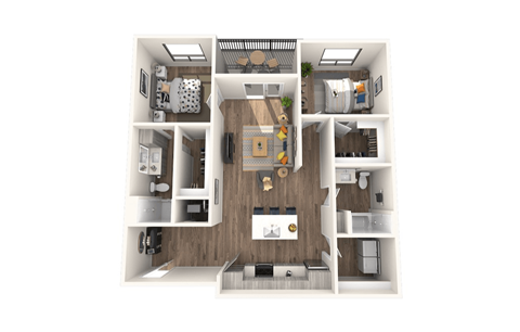 Floor plan for 2 beds, 2 baths, 1101 sqft