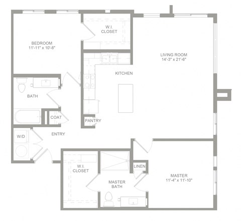 Floor plan for 2 beds, 2 baths, 1199 sqft