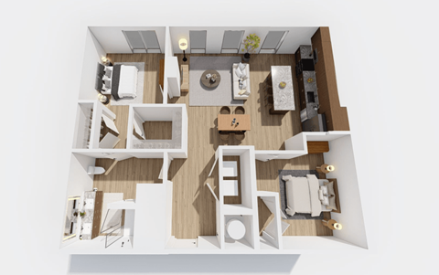 Floor plan for 2 beds, 1 bath, 936 sqft