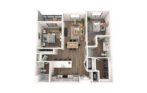 Floor plan for 2 beds, 2 baths, 1127 sqft