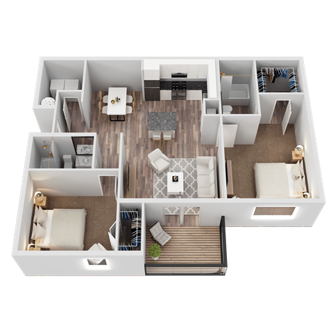 Floor plan for 2 beds, 2 baths, 1050 sqft