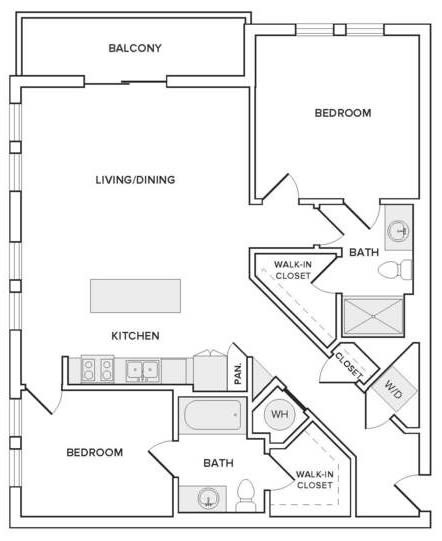 Floor plan for 2 beds, 2 baths, 1184 sqft