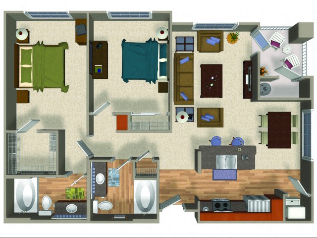Floor plan for 2 beds, 2 baths, 1014 sqft