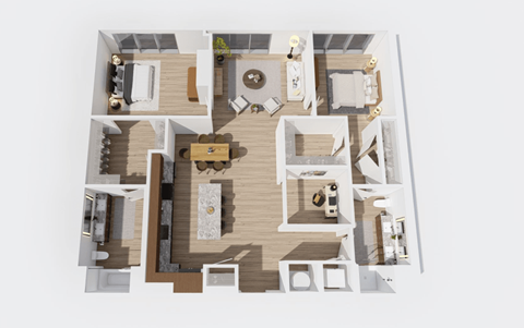 Floor plan for 2 beds, 2 baths, 1336 sqft