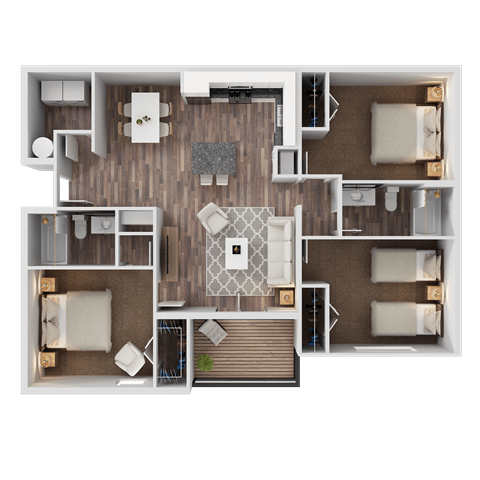 Floor plan for 3 beds, 2 baths, 1173 sqft