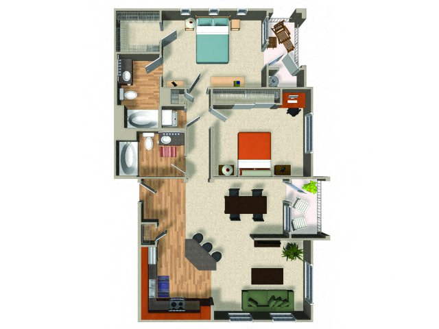 Floor plan for 2 beds, 2 baths, 1166 sqft