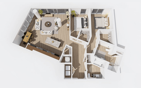 Floor plan for 2 beds, 2 baths, 1353 sqft