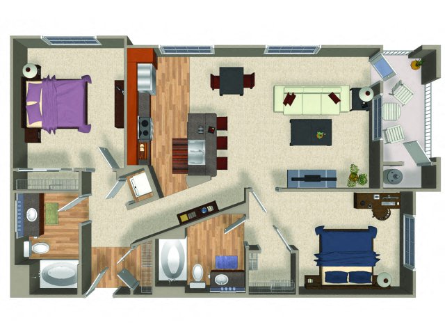 Floor plan for 2 beds, 2 baths, 1149 sqft