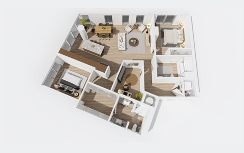 Floor plan for 2 beds, 2 baths, 1368 sqft