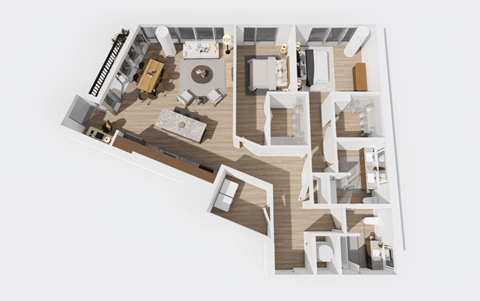 Floor plan for 2 beds, 2 baths, 1374 sqft