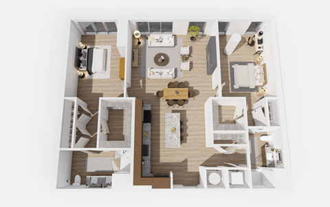 Floor plan for 2 beds, 2 baths, 1390 sqft