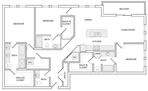 Floor plan for 3 beds, 3.5 baths, 1875 sqft