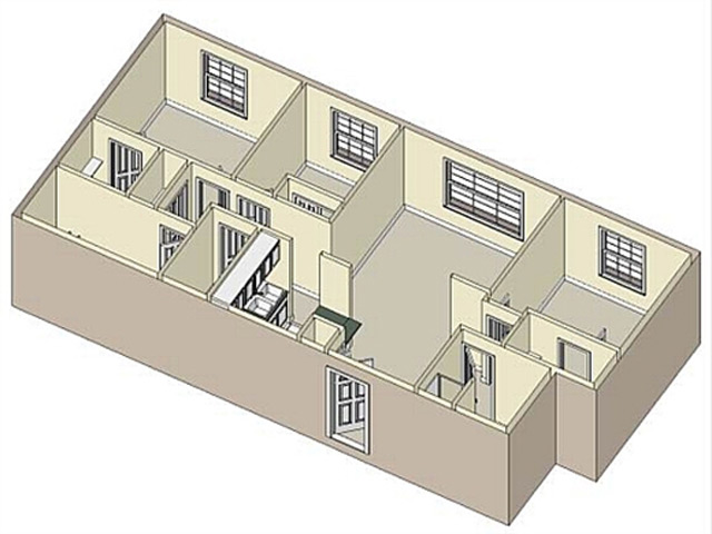 Floor plan for 3 beds, 2 baths, 1300 sqft