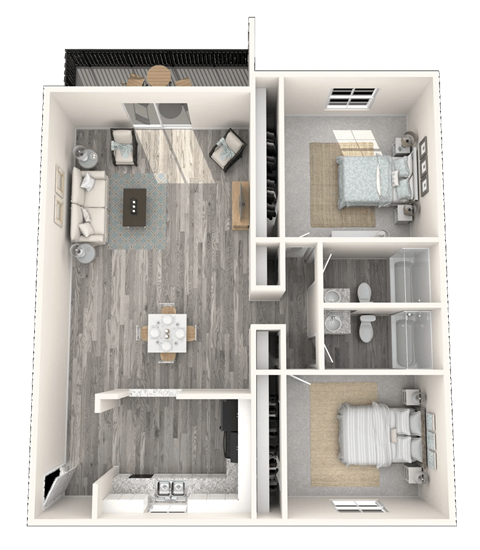Floor plan for 2 beds, 2 baths, 1100 sqft
