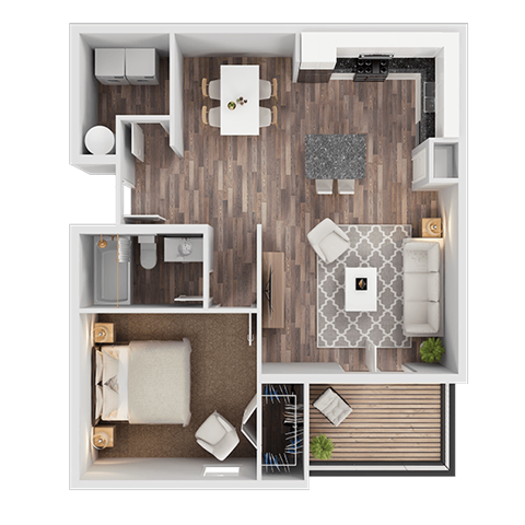 Floor plan for 1 bed, 1 bath, 746 sqft