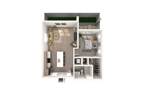 Floor plan for 1 bed, 1 bath, 664 sqft