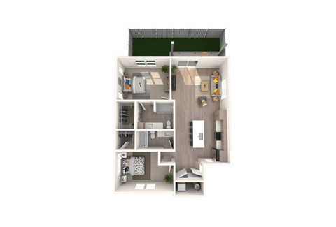 Floor plan for 2 beds, 2 baths, 1038 sqft