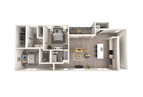 Floor plan for 2 beds, 2 baths, 1158 sqft