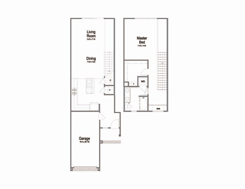 Floor plan for 1 bed, 1 bath, 990 sqft