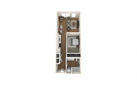 Floor plan for 1 bed, 1 bath, 606 sqft