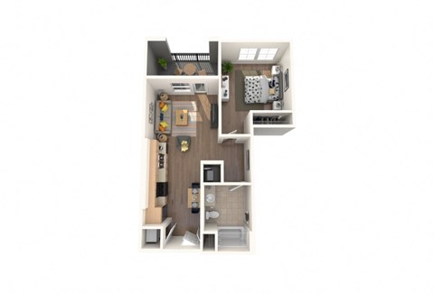 Floor plan for 1 bed, 1 bath, 670 sqft