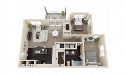 Floor plan for 2 beds, 1 bath, 998 sqft
