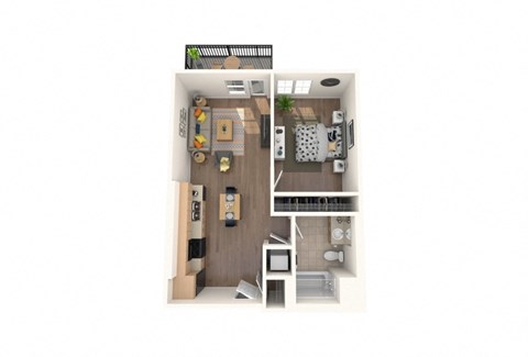 Floor plan for 1 bed, 1 bath, 736 sqft