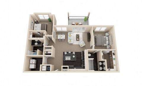 Floor plan for 2 beds, 2 baths, 1171 sqft