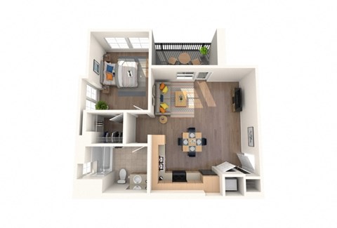 Floor plan for 1 bed, 1 bath, 746 sqft