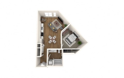 Floor plan for 1 bed, 1 bath, 700 sqft