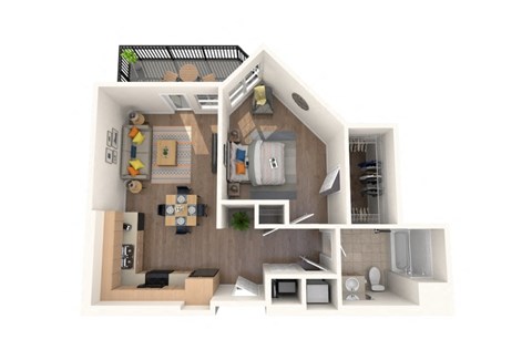 Floor plan for 1 bed, 1 bath, 716 sqft